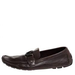 Louis Vuitton Dark Brown Leather Monte Carlo Slip On Loafers Size 44.5