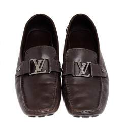 Louis Vuitton Dark Brown Leather Monte Carlo Slip On Loafers Size 44.5