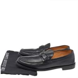 Pre Owned Louis Vuitton Black Leather Major Slip On Loafers 43