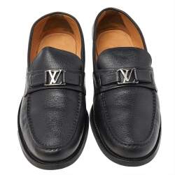 Pre Owned Louis Vuitton Black Leather Major Slip On Loafers 43