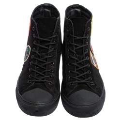 مملوكة مسبقًا Louis Vuitton Black Suede and Canvas Tattoo Sneaker Boots Size 43