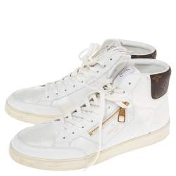مملوكة مسبقًا Louis Vuitton White Leather, Fabric and Monogram Canvas Rivoli Sneakers Size 42.5