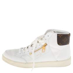 Louis Vuitton White/Brown Leather and Monogram Canvas Rivoli Sneakers Size  45 Louis Vuitton