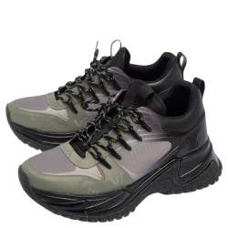 Pre Owned Louis Vuitton Black/Green Leather And Canvas Run Away Pulse Sneakers Size 41