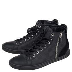 Pre Owned حذاء رياضي لوي فيتون سويدي ودامييه غرافايت أسود بسحاب عنق مرتفع مقاس 40.5