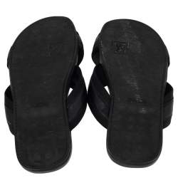 Louis Vuitton Black Canvas and Leather Cross Strap Logo Slides Size 44