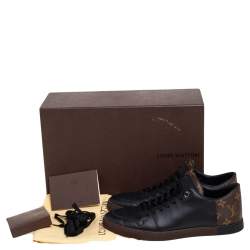 مملوكة مسبقًا Louis Vuitton Black Leather And Monogram Canvas Line Up Low Top Sneakers Size 41