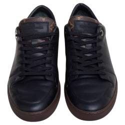 مملوكة مسبقًا Louis Vuitton Black Leather And Monogram Canvas Line Up Low Top Sneakers Size 41