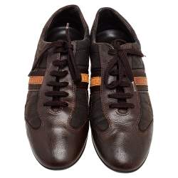 Pre Owned حذاء رياضي لوي فيتون منخفض من أعلى جلد وكانفاس بني مقاس 42.5