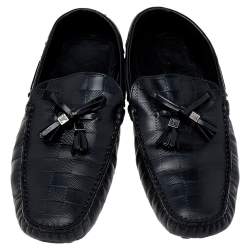 Pre Owned حذاء لوفرز لوي فيتون سليب أون جلد دامييه أسود منقوش بفيونكة مقاس 42