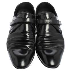 Pre Owned Louis Vuitton Black Leather Velcro Strap Derby Size 40.5