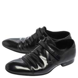 Pre Owned Louis Vuitton Black Leather Velcro Strap Derby Size 40.5