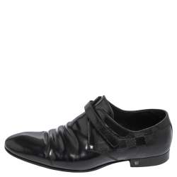 Pre Owned Louis Vuitton Black Leather Velcro Strap Derby Size 40.5