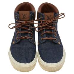 Pre Owned حذاء رياضي لوي فيتون جلد ودنيم بني/أزرق مرتفع من أعلى مقاس 41