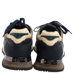 Pre Owned Louis Vuitton Navy Blue/Grey Suede and Damier Embossed Leather Run Away Sneakers Size 45