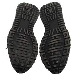 Pre Owned Louis Vuitton Navy Blue/Grey Suede and Damier Embossed Leather Run Away Sneakers Size 45