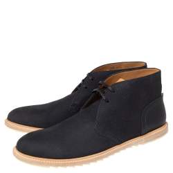 Pre Owned Louis Vuitton Navy Blue Nubuck And Leather Lace Up Ankle Boots Size 45