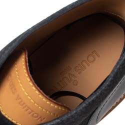 Pre Owned Louis Vuitton Navy Blue Nubuck And Leather Lace Up Ankle Boots Size 45