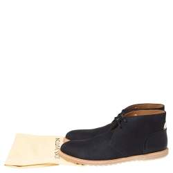 Pre Owned Louis Vuitton Navy Blue Nubuck And Leather Lace Up Ankle Boots Size 45