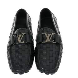 مملوكة مسبقًا Louis Vuitton Black Woven Leather Monte Carlo Loafers Size 40.5