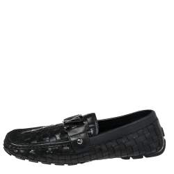 مملوكة مسبقًا Louis Vuitton Black Woven Leather Monte Carlo Loafers Size 40.5