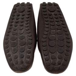 Pre Owned Louis Vuitton Brown Leather Logo Bow Slip On Loafers Size 41