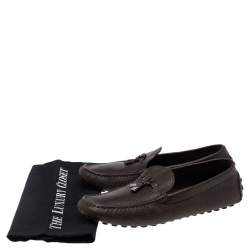 Pre Owned Louis Vuitton Brown Leather Logo Bow Slip On Loafers Size 41