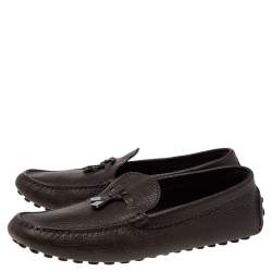 Pre Owned Louis Vuitton Brown Leather Logo Bow Slip On Loafers Size 41