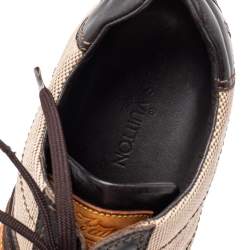 Pre Owned حذاء رياضي لوي فيتون جلد وكانفاس بيج/بني بعنق منخفض مقاس 44