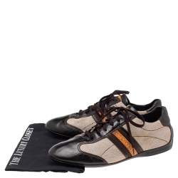 Pre Owned حذاء رياضي لوي فيتون جلد وكانفاس بيج/بني بعنق منخفض مقاس 44