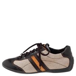 Pre Owned حذاء رياضي لوي فيتون جلد وكانفاس بيج/بني بعنق منخفض مقاس 44