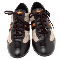 Pre Owned حذاء رياضي لوي فيتون جلد وكانفاس بيج/بني بعنق منخفض مقاس 44