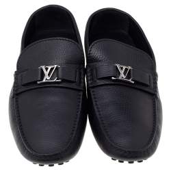 Pre Owned Louis Vuitton Black Leather Hockenheim Slip On Loafers Size 41