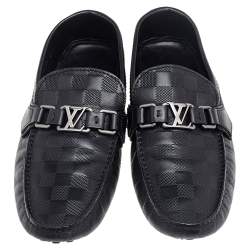 Pre Owned Louis Vuitton Black Damier Embossed Leather Hockenheim Slip On Loafers Size 41.5