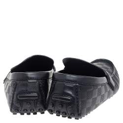 Pre Owned Louis Vuitton Black Damier Embossed Leather Hockenheim Slip On Loafers Size 41.5