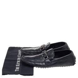 Pre Owned Louis Vuitton Black Damier Embossed Leather Hockenheim Slip On Loafers Size 41.5