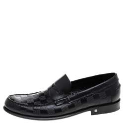 مملوكة مسبقًا Louis Vuitton Black Damier Embossed Leather Outline Penny Slip On Loafers Size 41