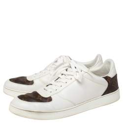 Pre Owned Louis Vuitton White Leather And Monogram Canvas Rivoli Sneakers Size 42