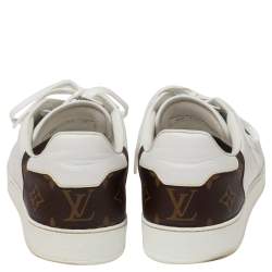 Pre Owned Louis Vuitton White Leather And Monogram Canvas Rivoli Sneakers Size 42