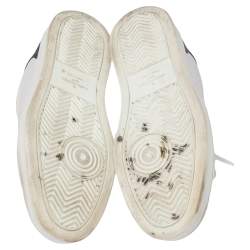 Pre Owned Louis Vuitton White Leather And Monogram Canvas Rivoli Sneakers Size 42