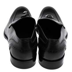 Pre Owned حذاء لوفرز لوي فيتون جلد أسود بالشعار مثقب سليب أون مقاس 40