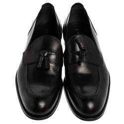 Pre Owned حذاء لوفرز لوي فيتون جلد أسود بال شعار مثقب سليب أون مقاس 40