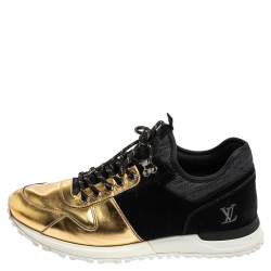 LOUIS VUITTON Metallic Patent Suede Run Away Sneakers 9.5 Black Gold 673518
