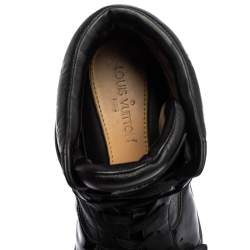 Pre Owned Louis Vuitton Black Monogram Leather And Patent Leather Tower High Top Sneakers Size 44.5