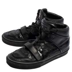 Pre Owned Louis Vuitton Black Monogram Leather And Patent Leather Tower High Top Sneakers Size 44.5