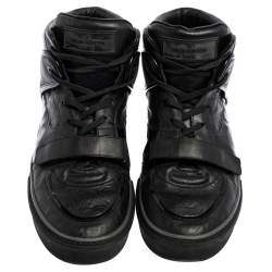 Pre Owned Louis Vuitton Black Monogram Leather And Patent Leather Tower High Top Sneakers Size 44.5