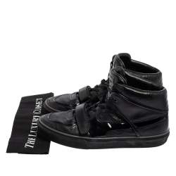 Pre Owned Louis Vuitton Black Monogram Leather And Patent Leather Tower High Top Sneakers Size 44.5