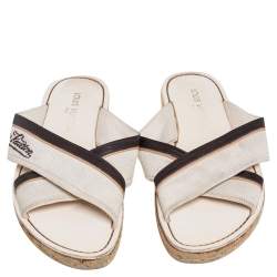 Louis Vuitton Canvas and Leather Logo Cross Strap Flat Sandals Size 41