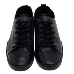 Pre Owned Louis Vuitton Black Monogram Canvas And Leather Low Top Sneakers Size 42.5
