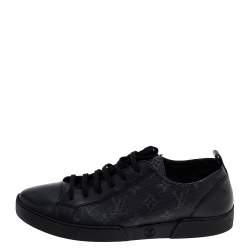 Pre Owned Louis Vuitton Black Monogram Canvas And Leather Low Top Sneakers Size 42.5